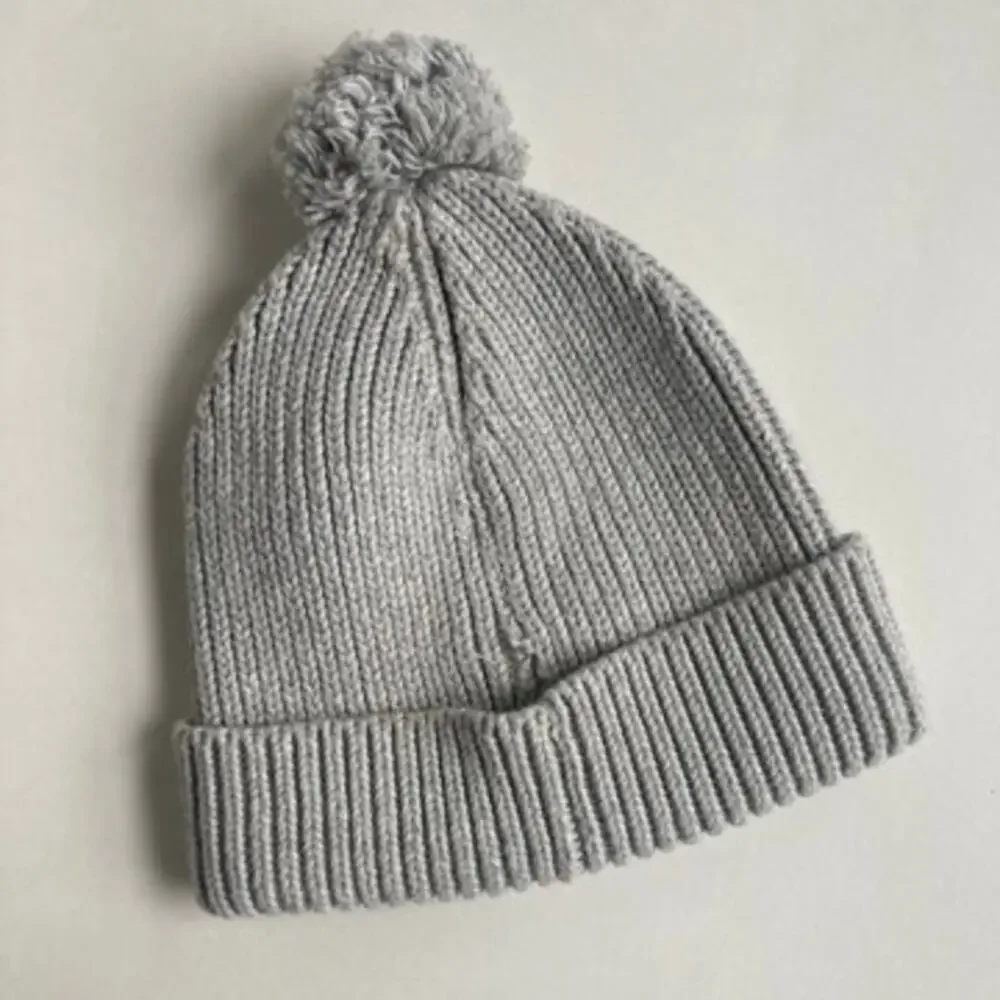 Jamie Kay Simple Rib Beanie Pom Pom Hat - Pale Blue Grey - O/S